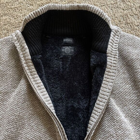 Buffalo David Britton Men’s Medium Full Zip  Cardigan Sweater Tan Faux Fur Lined - Picture 9 of 9